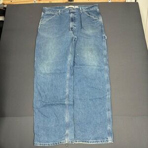 GAP Baggy Wide Leg Medium Wash Blue Carpenter Distressed Jeans Size 38x31 Y2K
